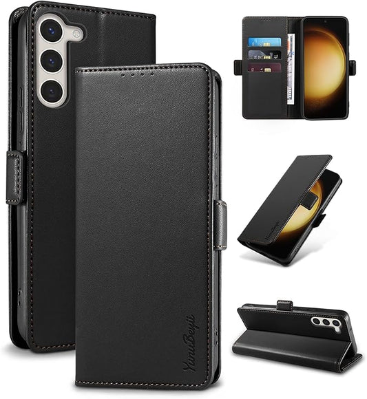 Wallet Flip Case for Samsung Galaxy S23 5G - [RFID Blocking] Luxury PU Leather Card Holder Magnetic Phone Cover with Kickstand,Shockproof Protective Case,Black