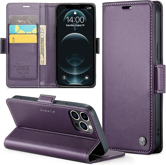 for iPhone 12 Pro Max Case, Premium PU Leather Wallet Case Flip Cover with [RFID Blocking][Card Holder][Stand Function] Shockproof Protective for iPhone 12 Pro Max, Purple