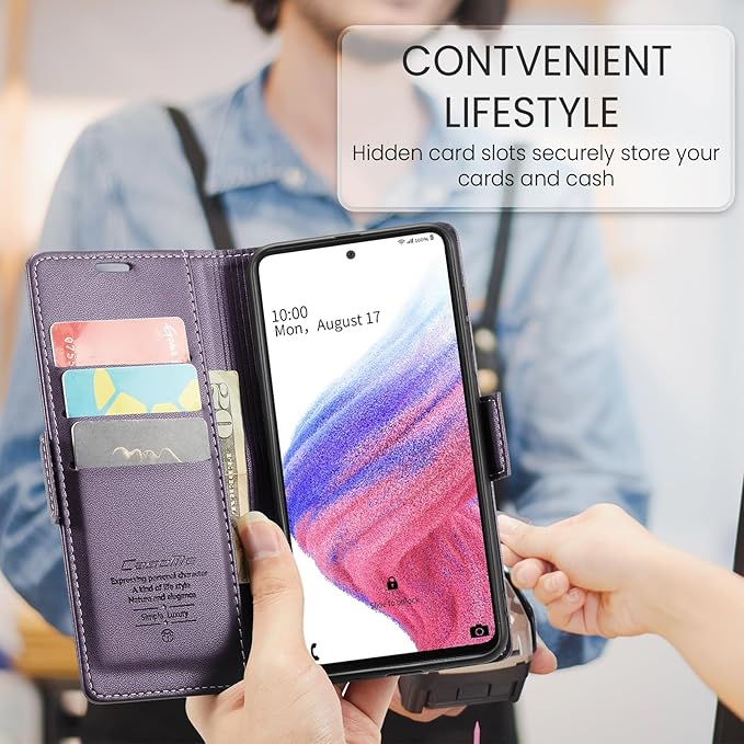 for Samsung Galaxy A53 5G Case, Premium PU Leather Wallet Case Flip Cover with [RFID Blocking][Card Holder][Stand Function] Shockproof Protective for Samsung Galaxy A53, Purple