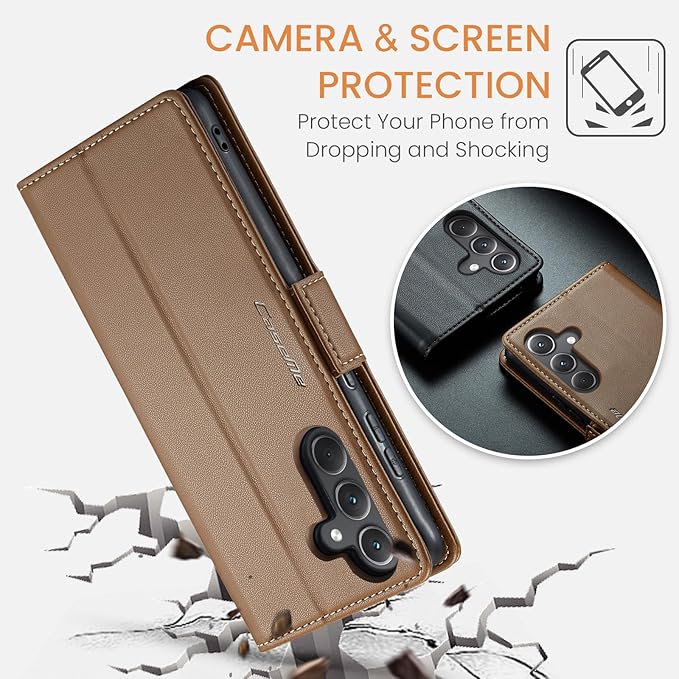 for Samsung Galaxy A35 5G Case, Premium PU Leather Wallet Case Flip Cover with [RFID Blocking][Card Holder][Stand Function] Shockproof Protective for Samsung Galaxy A35, Brown