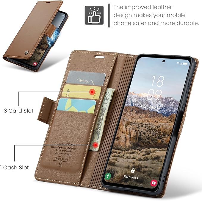 for Samsung Galaxy A35 5G Case, Premium PU Leather Wallet Case Flip Cover with [RFID Blocking][Card Holder][Stand Function] Shockproof Protective for Samsung Galaxy A35, Brown