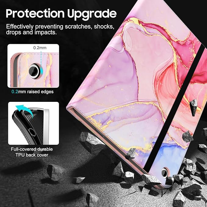 OKP Case for Samsug Galaxy Tab A9+ Plus 11 inch 2024(SM-X210/X216/X218), PU Leather Folio Cover with Multi-Angle Stand//Pen Holder, Auto Wake/Sleep Case for Galaxy A9+ 11" Tablet (Marble Pink)