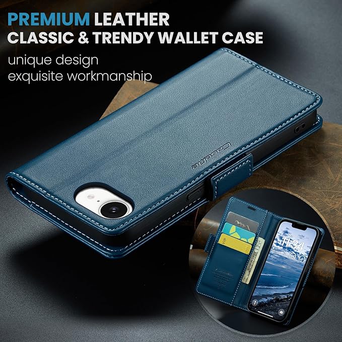 for Apple iPhone 16e Case, Premium PU Leather Wallet Case Flip Cover with [RFID Blocking][Card Holder][Stand Function] Shockproof Protective for iPhone 16E 6.1", Blue