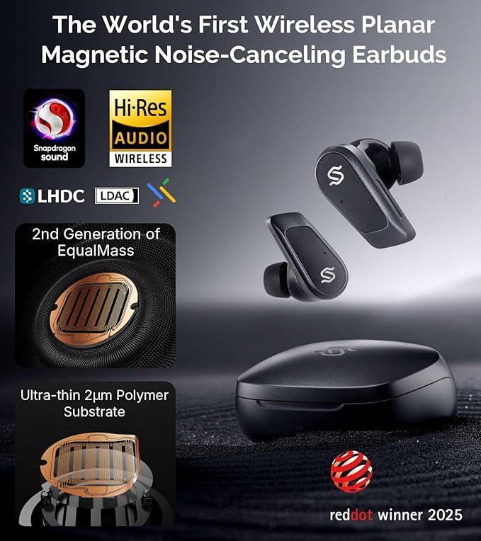 Edifier STAX Spirit S10 True Wireless Planar Magnetic Earbuds with Active Noise Cancellation, Snapdragon Sound, Hi-Res Audio (LDAC LHDC), Bluetooth 5.4, 6 Mics Hi-Fi Calling, Wearing Detection, IP54