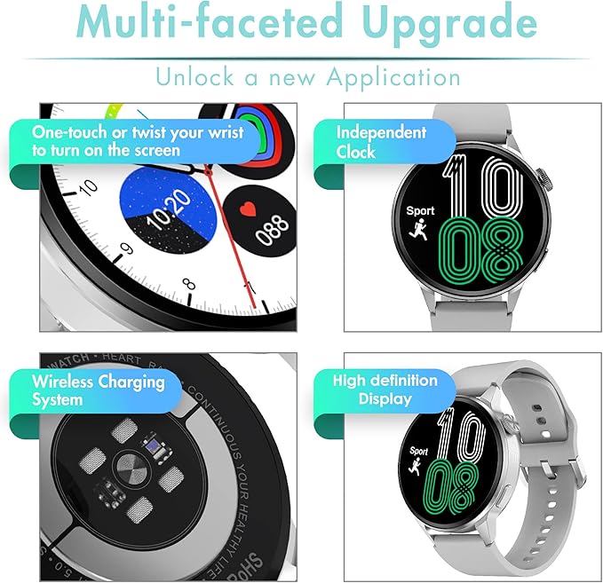 Smart Watch for Men & Women - Android Phones, Make/Answer Calls, Messaging, Voice Assistant, NFC Functions, Wireless Charging, Long Battery Life, Silver