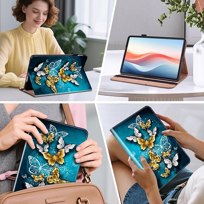 Case for Samsung Galaxy Tab A8 10.5 Inch 2022 Model (SM-X200/X205/X207) Tablet with Pencil Holder, Multiangle Stand Wallet Design Cover,Green Butterfly