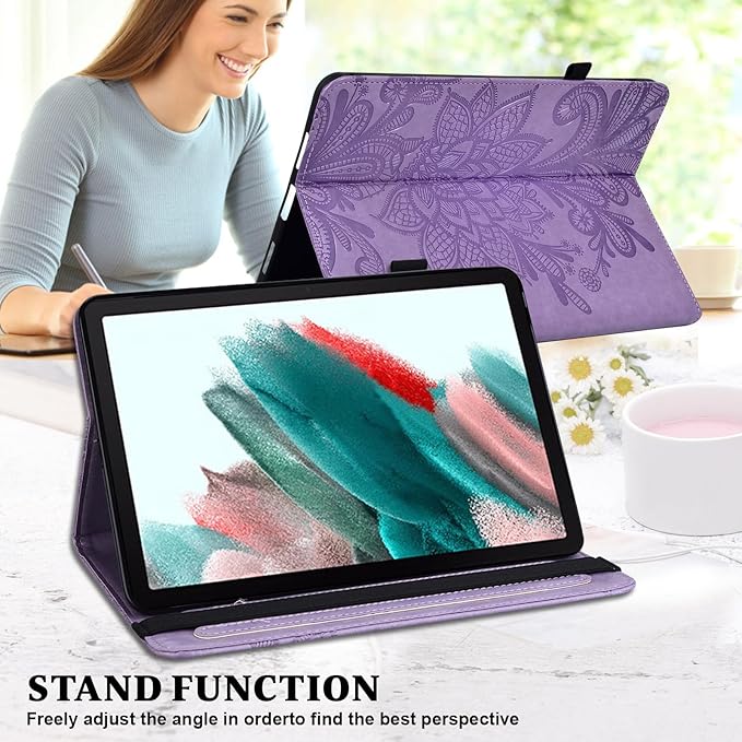 Case for Lenovo Tab M11 (TB-330FU/330XU) 11" 2024, Embossed Lace PU Leather Flip Folio Stand Cover Case with Elastic Band Card Slots Pen Holder & Multiple Viewing Angles- Purple
