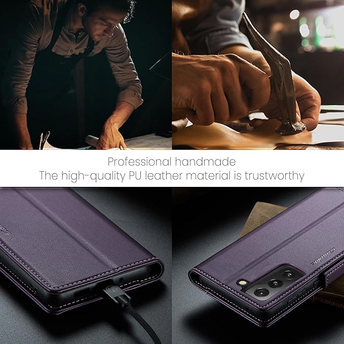 AUPAI for Samsung Galaxy S21 FE Wallet Case with Credit Card Holder, PU Leather RFID Blocking Folio Flip Kickstand Magnetic Clasp Protective Phone Cover for Women Men Purple