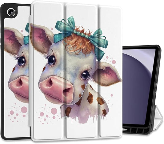 MEEgoodo Case for Samsung Galaxy Tab A9 Plus 11 inch Cover 2024 2023 with S Pen Holder, A9+ Smart Tablet Cases with Leather Trifold Stand+Soft TPU Back Shell+Smart Auto Wake/Sleep, Baby Cow