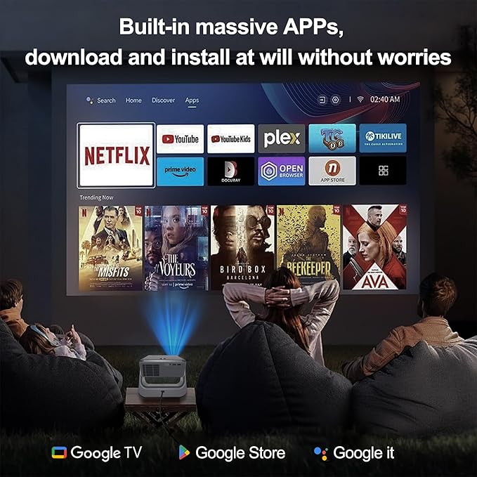 [GTV Ecosystem/Voice Input/Auto Focus] GINCSRI 4K Multi-media Smart Projector with WiFi and Bluetooth, 800 ANSI Home Cinema Proyector, Native 1920x1080 Pixel Outdoor Portable iOS/Android Phone Support