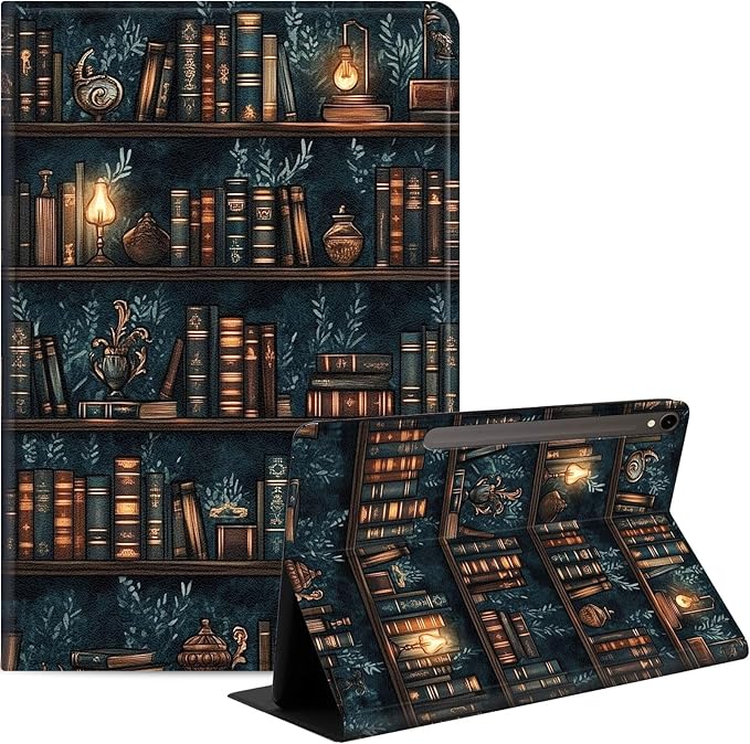 Case for Samsung Galaxy Tab S10 FE/ S9 FE 5G 10.9 Inch/Tab S9 11 Inch, Slim PU Leather Stand Cover with Auto Wake/Sleep, Multi-Angle Viewing & Shockproof, Drawn Bookshelv