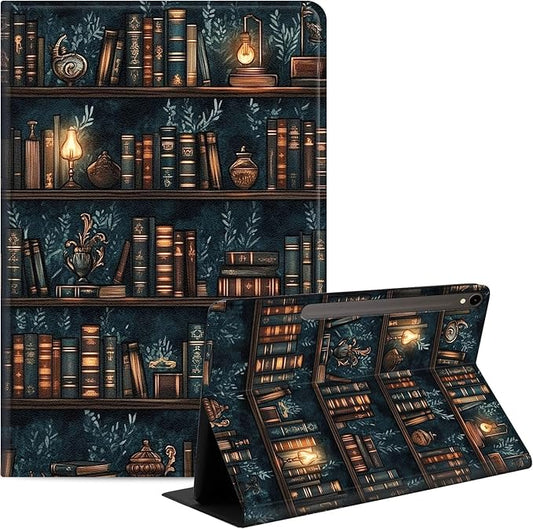 Case for Samsung Galaxy Tab S10 FE/ S9 FE 5G 10.9 Inch/Tab S9 11 Inch, Slim PU Leather Stand Cover with Auto Wake/Sleep, Multi-Angle Viewing & Shockproof, Drawn Bookshelv