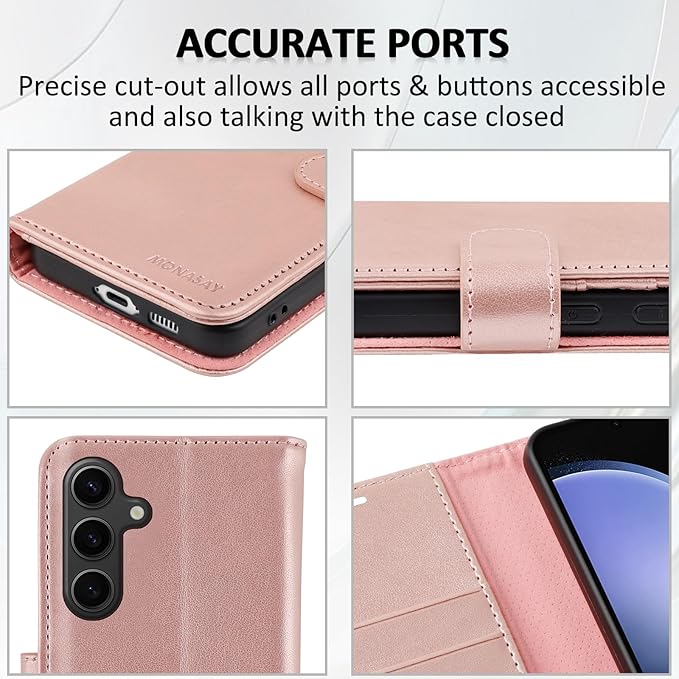 MONASAY Wallet Case Fit for Samsung Galaxy S23 FE 6.4 inch 5G,[RFID Blocking] Flip Folio Leather Cell Phone Cover with Credit Card Holder, Rosegold