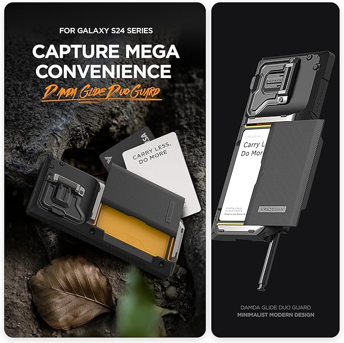 VRS DESIGN Damda Glide DuoGuard for Samsung Galaxy S24 Ultra Phone Case (2024), Premium Sturdy Fully Covered Camera Lens Protection Cover Card Holder Wallet Case (Logo Black)