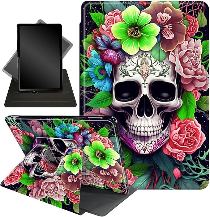 Case for Lenovo Tab M10 Plus 10.3", 360 Degree Rotating Folding Stand,with Auto Sleep/Wake Case for Lenovo Tab M10 Plus (2020 2nd Gen) TB-X606F/TB-X606X 10.3" FHD Tablet,Skull Pink Rose Flower