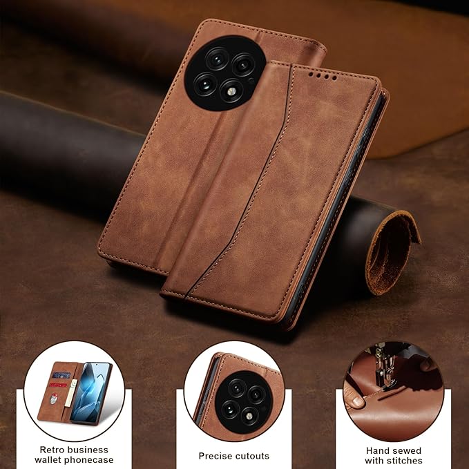 Jasonyu Flip Wallet Case for OnePlus 13 5G,Leather Magnetic Folio Cover with Card Holder,Kickstand - TPU Shockproof Durable Protective Phone Case,Brown