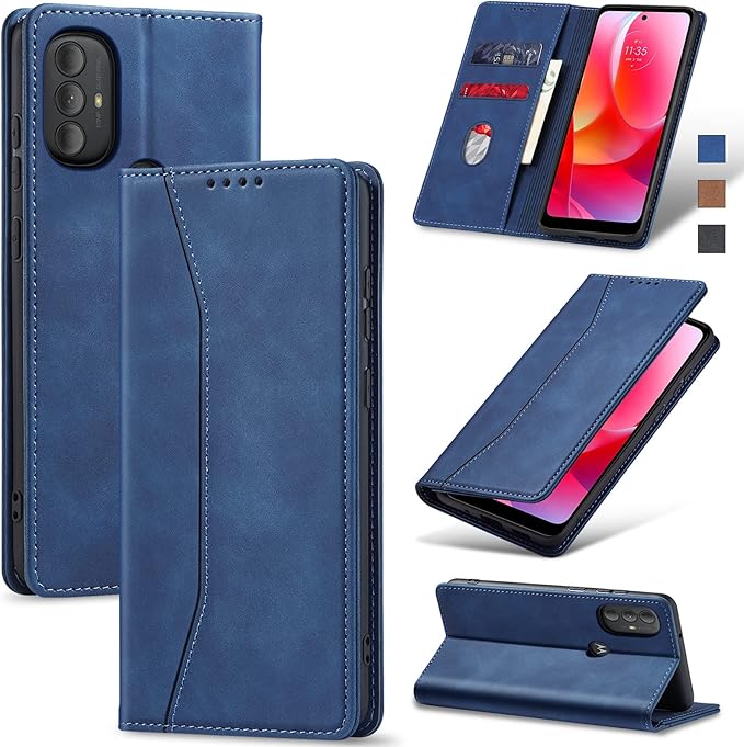 Jasonyu Flip Wallet Case for Moto G Play (2023)/Moto G Power (2022),Leather Magnetic Folio Cover with Card Holder,Kickstand - TPU Shockproof Durable Protective Phone Case,Blue