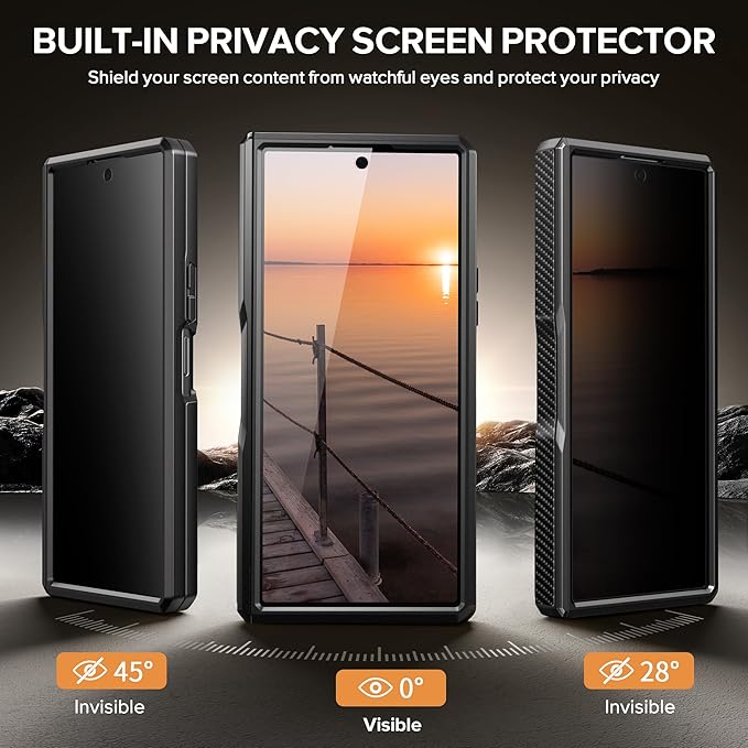 TONGATE for Galaxy Z Fold 7 Case with Privacy Screen Protector, [Compatible with MagSafe][Anti Spy] Shockproof Phone Case, Built-in Stand & Belt Clip & Hinge Cover for Samsung Z Fold 7 2025 8", Black