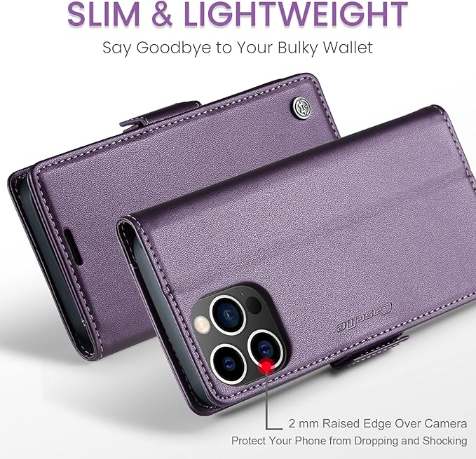 SINIANL iPhone 15 Pro Wallet Case with RFID Blocking, Magnetic Clasp, Kickstand, Leather Book Folio for Women & Men - Purple