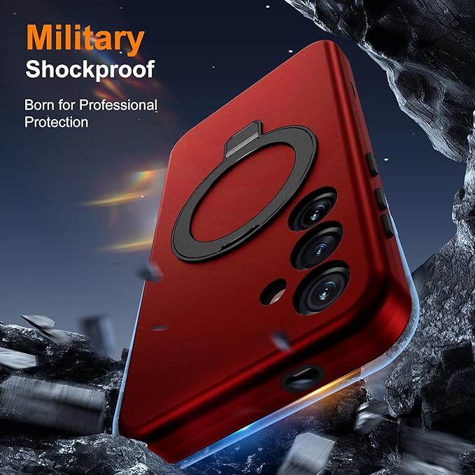 Designed for Samsung Galaxy S25 Case with Magnetic Ring Stand [Compatible with Mag-Safe][Military Grade Drop Protection][Build in Kickstand] Shockproof Galaxy S25 Phone Case 6.2",Red