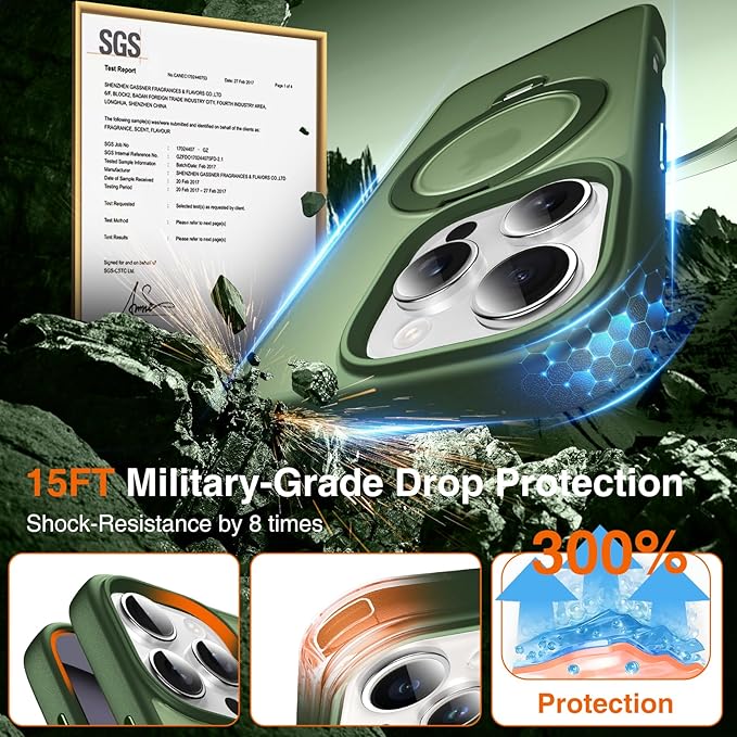 360° O-Ring MagStander for iPhone 13 Pro Max Case with Magnetic Kickstand Ring Holder [Compatible with MagSafe][360°Rotate Stand][Military Shockproof] iPhone 13 Pro Max Phone Cover Green