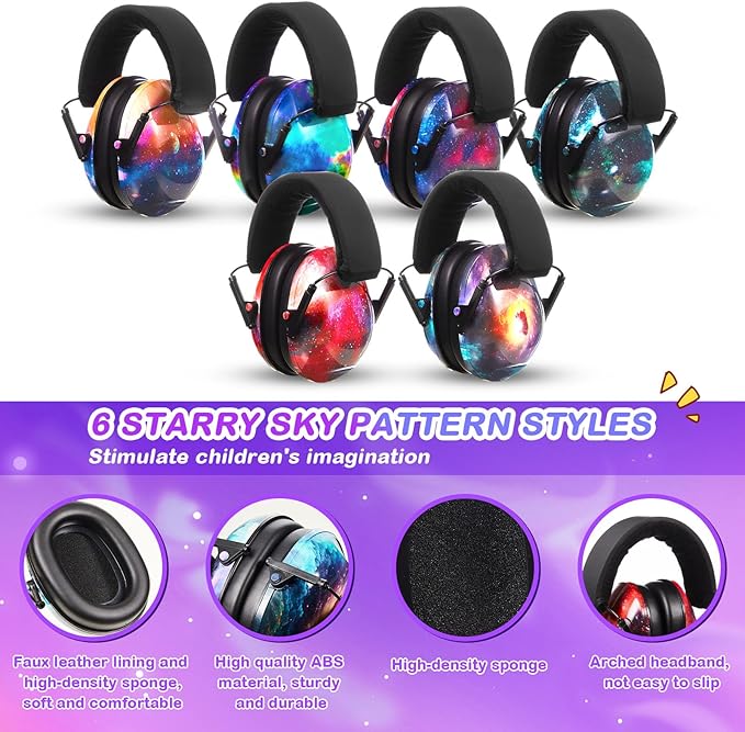 Amylove 6 Pcs Kids Noise Cancelling Headphones 27db Adjustable Earmuffs for Autism Sensory Toddler Children(Starry Color)