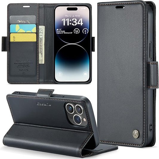 for iPhone 14 Pro Case, Premium PU Leather Wallet Case Flip Cover with [RFID Blocking][Card Holder][Stand Function] Shockproof Protective for iPhone 14 Pro 6.1 inch, Black