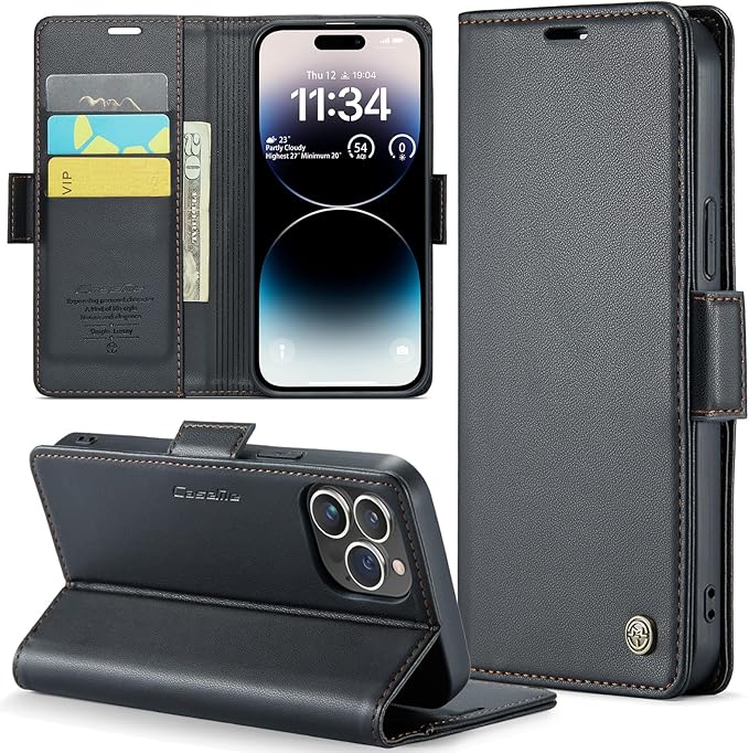 for iPhone 14 Pro Max Case, Premium PU Leather Wallet Case Flip Cover with [RFID Blocking][Card Holder][Stand Function] Shockproof Protective for iPhone 14 Pro Max, Black