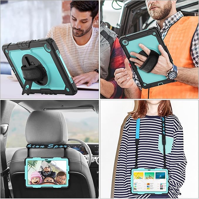 SEYMAC stock Case for Samsung Galaxy Tab A9 8.7'', Full-Body Drop Protection Case with Screen Protector Pencil Holder [360° Rotating Hand Strap] &Stand, SkyBlue+Black