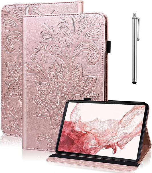 Case for Lenovo Tab M11 (TB-330FU/330XU) 11" 2024, Embossed Lace PU Leather Flip Folio Stand Cover Case with Elastic Band Card Slots Pen Holder & Multiple Viewing Angles- Rose Gold
