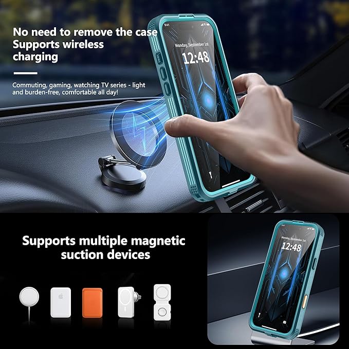 GOLDJU Magnetic for iPhone 17 Pro Max Case-Waterproof, Built-in Screen & Camera Protector-IP68 Underwater Full Body 16FT Military Dropproof Shockproof Case for 17 Pro Max 6.9''- Blue