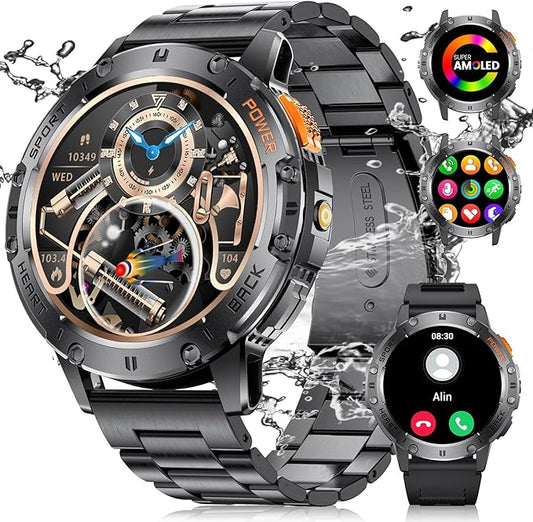 LIGE Military Smart Watches for Men(Answer/Make Call) with LED Flashlight,1.43" HD AMOLED Upgraded Outdor 530mAh Sports Smartwatch with Heart Rate/Sleep Monitor/IP68, Fitness Tracker for Android iOS