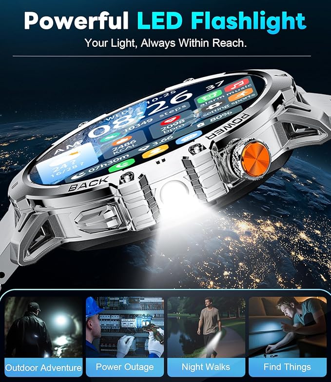 LIGE Smart Watch for Men Answer/Make Call for Android iOS, 1000mAh Battery/Flashlight, 1.85'' HD Military Smartwatch with 100+ Sports Modes, Heart Rate Sleep Monitor, IP68 Waterproof Fitness Tracker