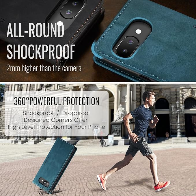 for Google Pixel 9a Case, Flip Wallet Leather Case with Card Holder Magnetic Closure Shockproof Kickstand Protective Phone Cases Cover for Pixel 9a, Blue-Green