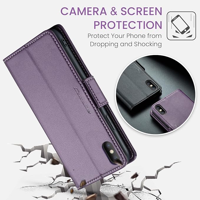 for iPhone Xs Max Case, Premium PU Leather Wallet Case Flip Cover with [RFID Blocking][Card Holder][Stand Function] Shockproof Protective for iPhone Xs Max 6.5", Purple
