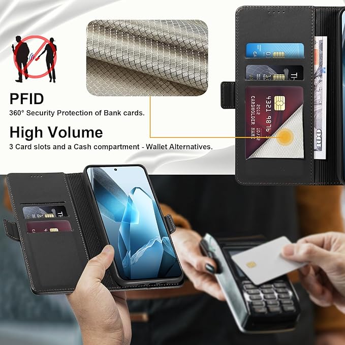 Wallet Flip Case for OnePlus 13 5G - [RFID Blocking] Luxury PU Leather Card Holder Magnetic Phone Cover with Kickstand,Shockproof Protective Case,Black