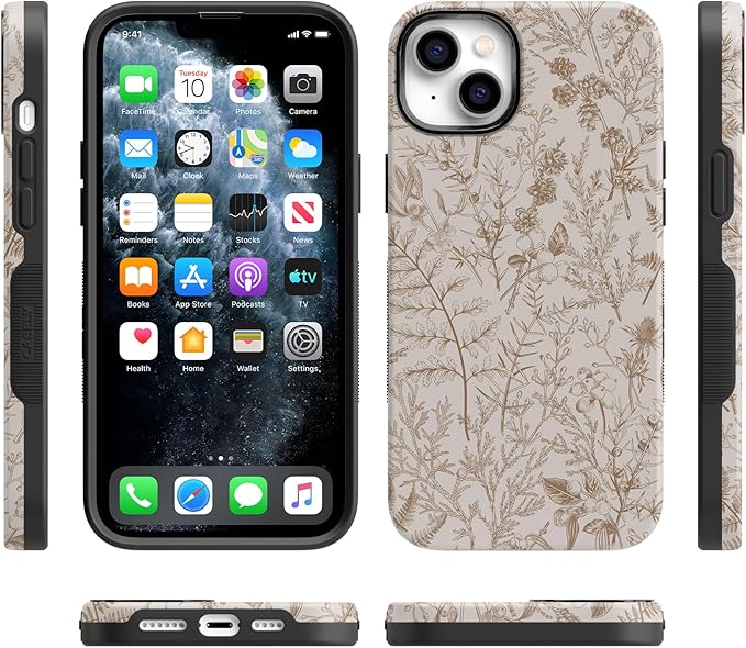 Casely iPhone 14 Case | Beige Garden | Neutral Floral | Compatible with MagSafe | Bold Protective Design