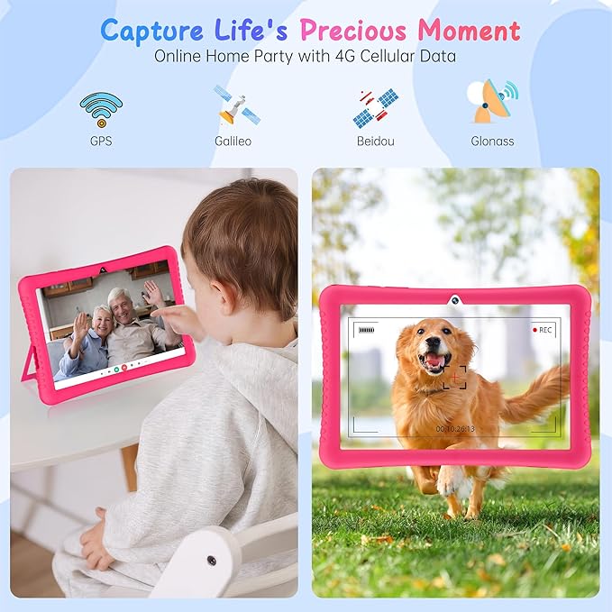 HAOVM Tablet 10 inch, 4G SIM Unlocked, Android 14 Tablet with SIM Card Slot, IPS Touch Screen, 2.0GHz Fast Processor,3GB+32GB+TF Expand,2.4G/5GHz WiFi,8MP Camera, GPS, Pink case