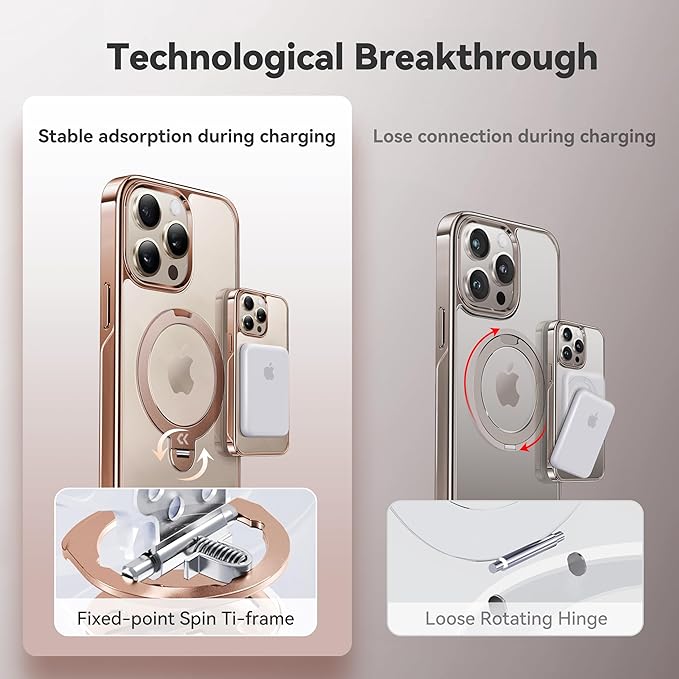 CASEKOO Desert Titanium for iPhone 14 Pro Max Case with 360° Spin Magnetic Stand [Compatible with Magsafe][16FT Military Protection] Polished Clear for iPhone 14 ProMax Case Ring 6.7'', Rose Gold