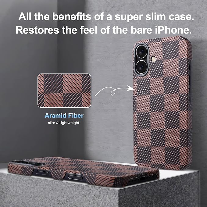 Aramid Fiber for iPhone 16 Plus Case,Compatible with Magnet,Slim & Light for iPhone 16 Plus, Case-Less Touch Feeling,Checkerboard