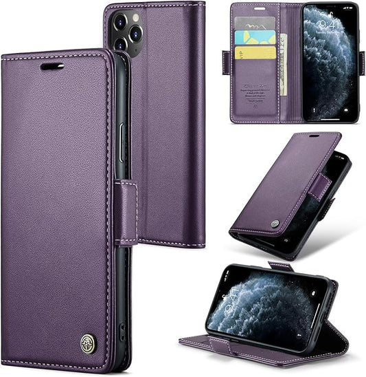 for iPhone 11 Pro Max Case, Premium PU Leather Wallet Case Flip Cover with [RFID Blocking][Card Holder][Stand Function] Shockproof Protective for iPhone 11 Pro Max, Purple