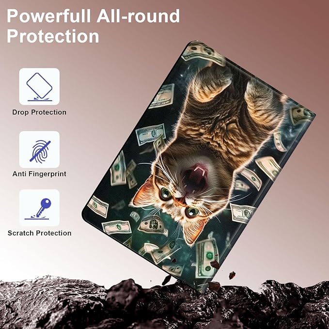 Case for Samsung Galaxy Tab A9+/A9 Plus 11” 2023 Model (SM-X210/X216/X218), Slim PU Leather Stand Cover with Auto Wake/Sleep, Multi-Angle Viewing & Shockproof, Excited Cat