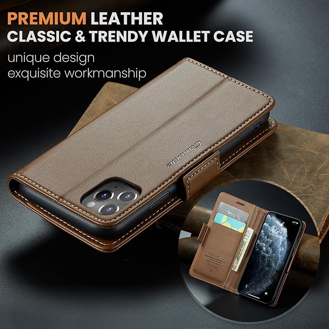 for iPhone 11 Pro Case, Premium PU Leather Wallet Case Flip Cover with [RFID Blocking][Card Holder][Stand Function] Shockproof Protective for iPhone 11 Pro 5.8", Brown