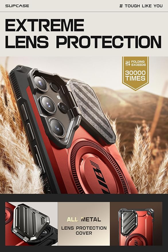 SUPCASE UB Mag XT Case for Samsung Galaxy S24 Ultra (2024 Release), [Metal Camera Cover] Extreme Lens Protection Slim Rugged Case with Built-in Kickstand (Ruddy)