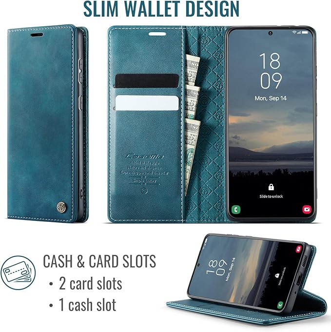 Wallet Case for Samsung Galaxy S21 Plus Leather Wallet Flip Cover with Card Holder, Kickstand, Magnetic Closure, RFID Blocking TPU Shockproof Phone Case Compatible with S21 Plus, Blue-Green