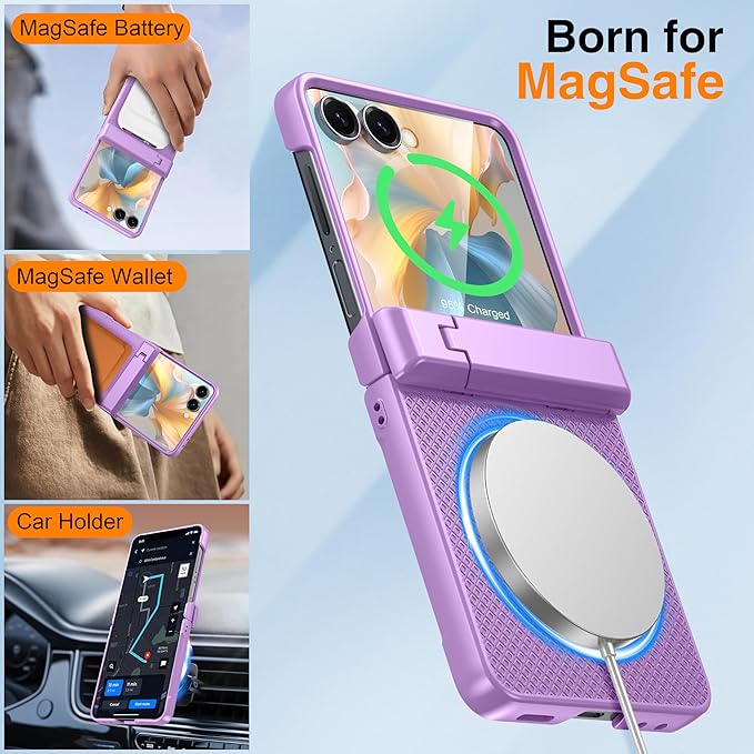 Oterkin Magnetic for Samsung Galaxy Z Flip 7 Case with [Built-in Screen Protector & Hinge Protection][Foldable Invisiable Stand] Military Grade Shockproof Full Body Protection Case for Galaxy Z Flip 7