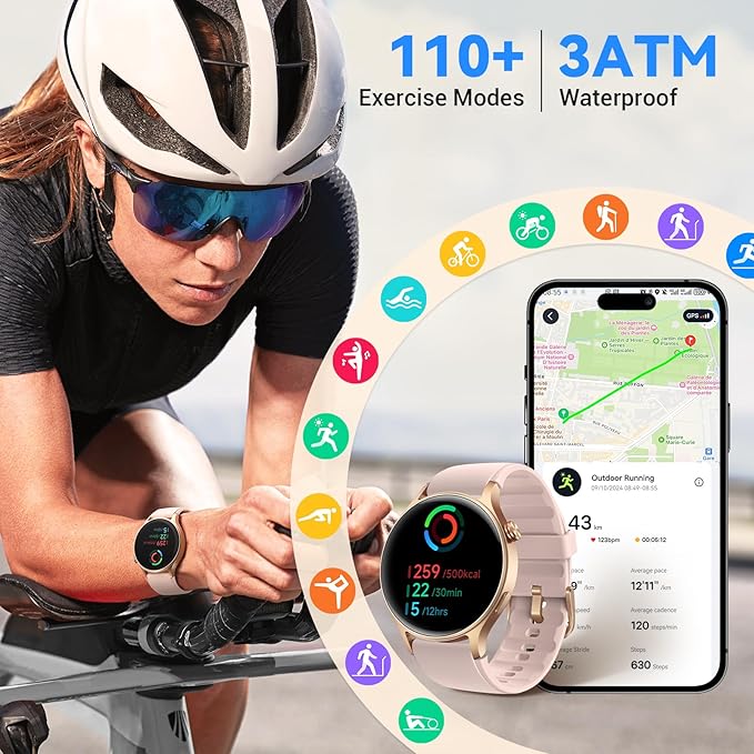 Fitpolo Smart Watch for Women,1.3" AMOLED Touchscreen Fitness Tracker, Make/Answer Calls, Heart Rate SpO2 Monitor, IP68 Waterproof, Sleep & Activity Tracking Smartwatch for Android Phones iPhone