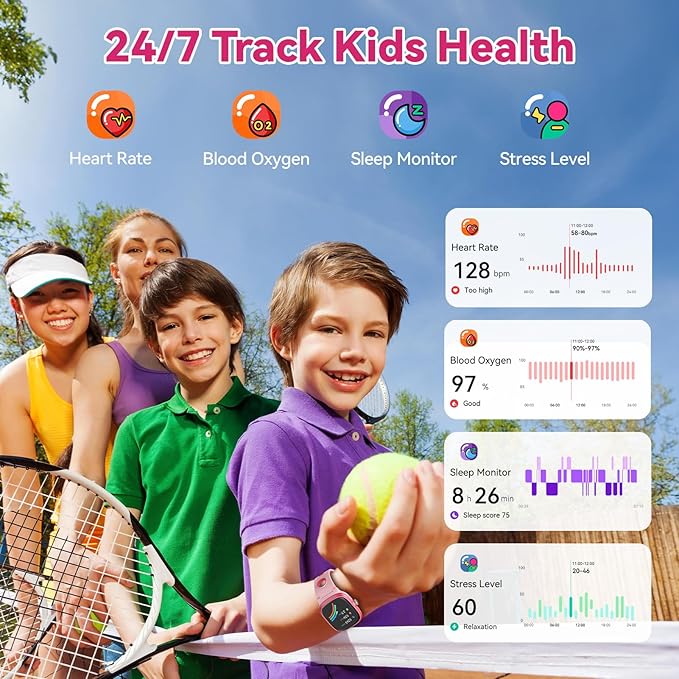 Smart Watch for Girls Boys with Sleep | Health | Activity Tracker, Games, Alarm, IP68 Waterproof Kids Fitness Watch with Pedometer, Family Account, Toys Gifts for Kids Aged 4-16 (Rose/Sand Pink)