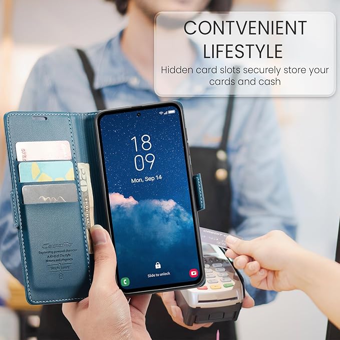 for Samsung Galaxy A35 5G Case, Premium PU Leather Wallet Case Flip Cover with [RFID Blocking][Card Holder][Stand Function] Shockproof Protective for Samsung Galaxy A35, Blue