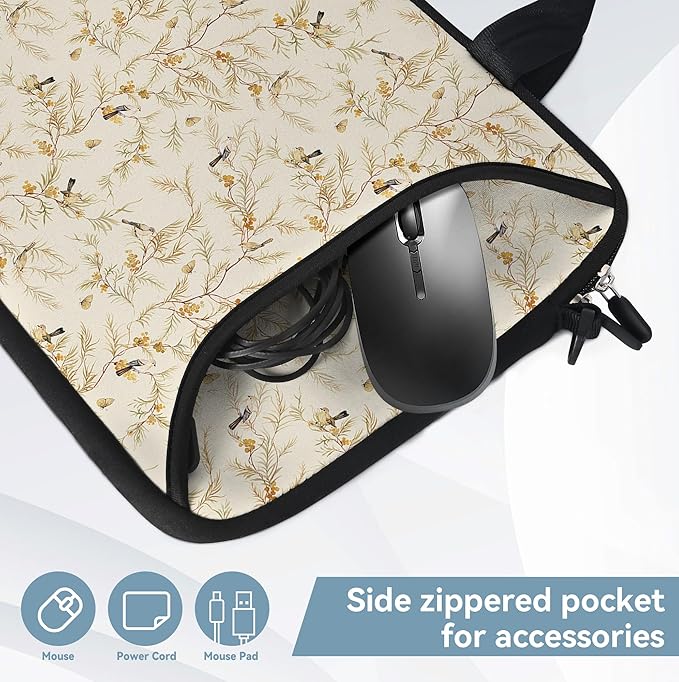 RICHEN 14 15 15.4 15.6 inch Laptop Shoulder Bag Messenger Bag Notebook Handle Sleeve Neoprene Carrying Case with Accessories Pocket (14-15.6 inch, Branches Birds)
